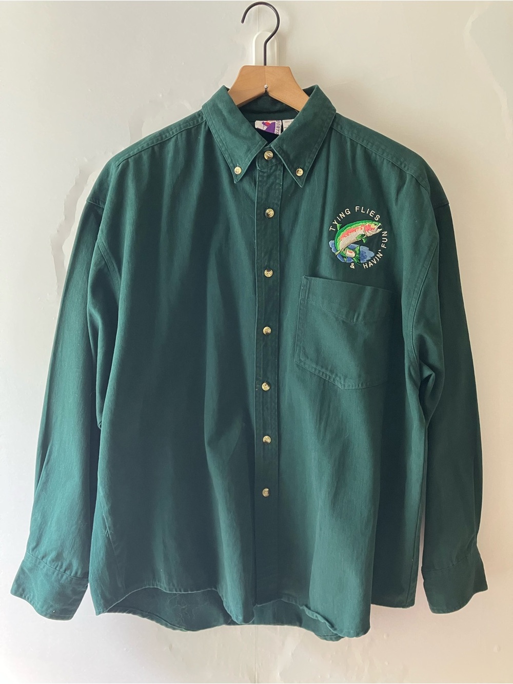 VINTAGE Embroidered Fly Fishing Button Up Shirt